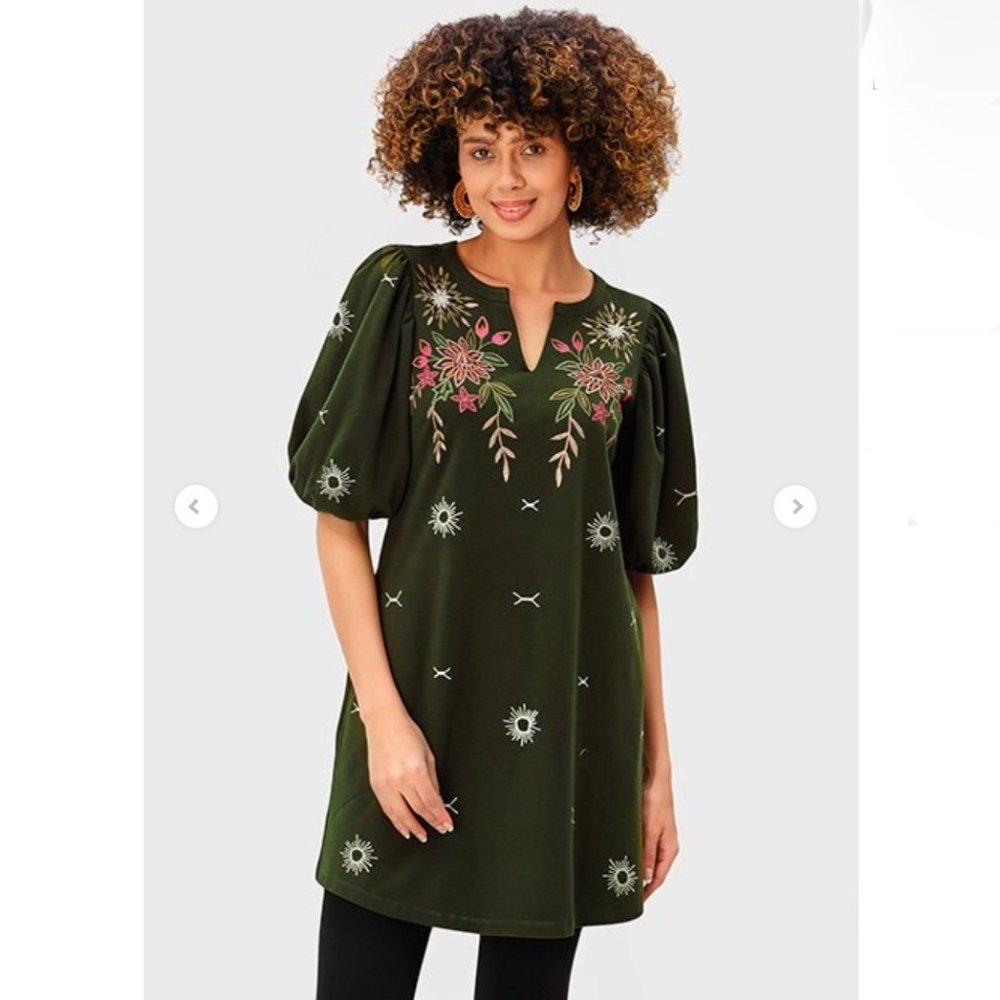 EShakti Wayward Fancies Floral Embroidery Cotton Jersey Tunic Dress